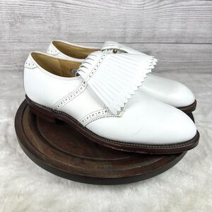 Vintage Bostonian Rare White Metal Spike Golf Shoes Brogue Oxford Men Sz 10 D/B
